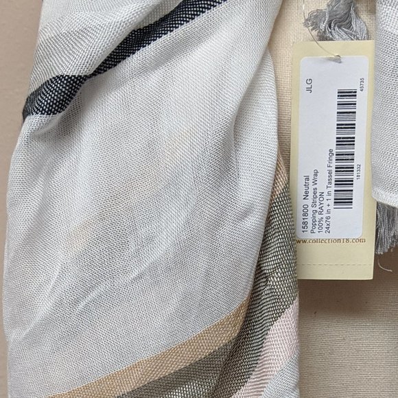 COLLECTION XIIX NEUTRAL POPPING STRIPES Wrap Scarf - Picture 6 of 10